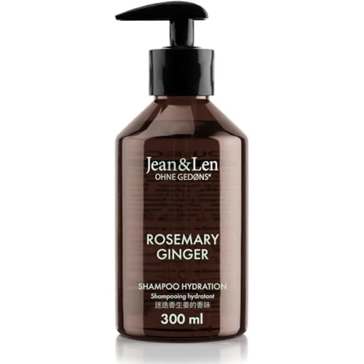 Jean & Len Feuchtigkeit Shampoo Rosemary & Ginger, für trockenes und sprödes Haar, 300 ml, ohne Parabene und Silikone, mit Feuchtigkeitskomplex und würzig-frischem Duft