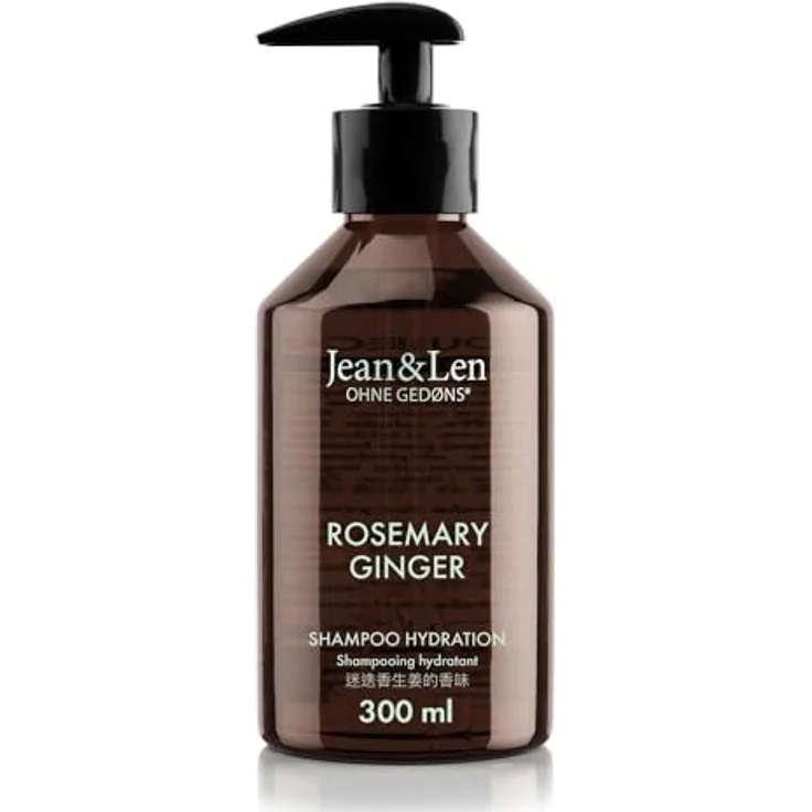 Jean & Len Feuchtigkeit Shampoo Rosemary & Ginger, für trockenes und sprödes Haar, 300 ml, ohne Parabene und Silikone, mit Feuchtigkeitskomplex und würzig-frischem Duft – Bild 1