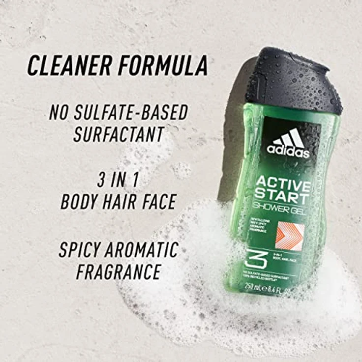 Adidas Active Start Duschgel 3-in-1 für Körper, Haare und Gesicht, vegane Formel, 400 ml – Bild 4