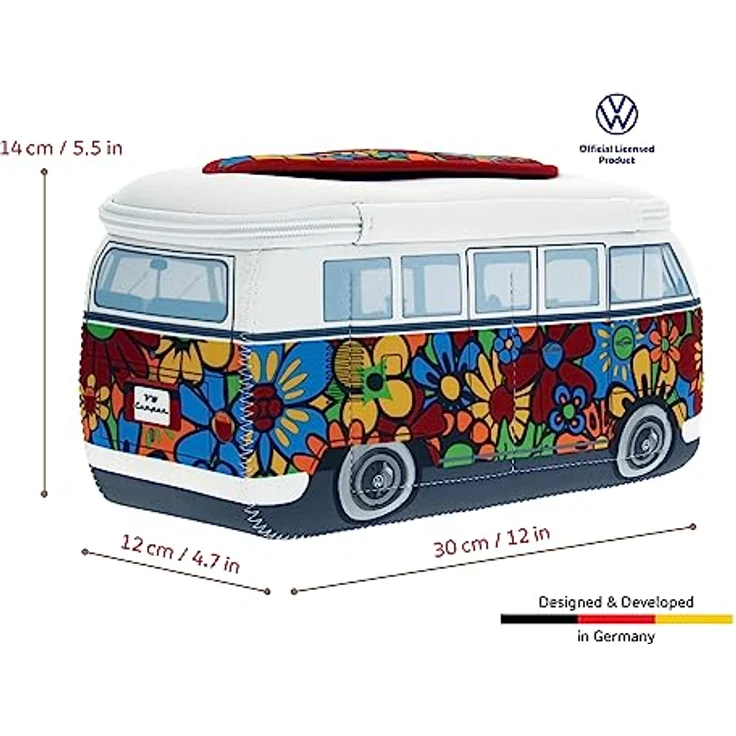 BRISA VW Collection - Volkswagen Neopren Kosmetiktasche T1 Bulli Bus, Flower/Bunt, Groß mit praktischen Fächern und Tragegriff – Bild 3