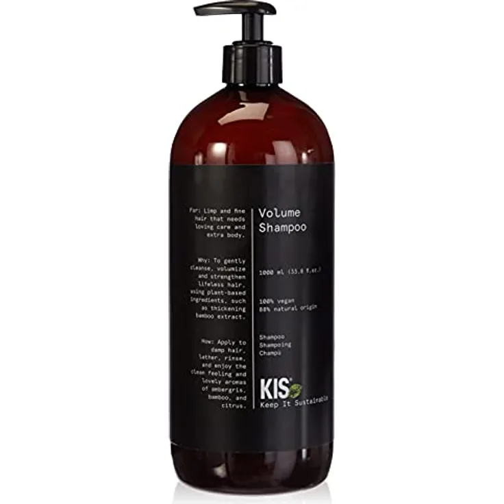 KIS Green Volume - Shampoo - 1000ml -schlaffes & feines Haar - 100% Vegane Rezeptur - sulfatfrei - mit Bambusextrakt