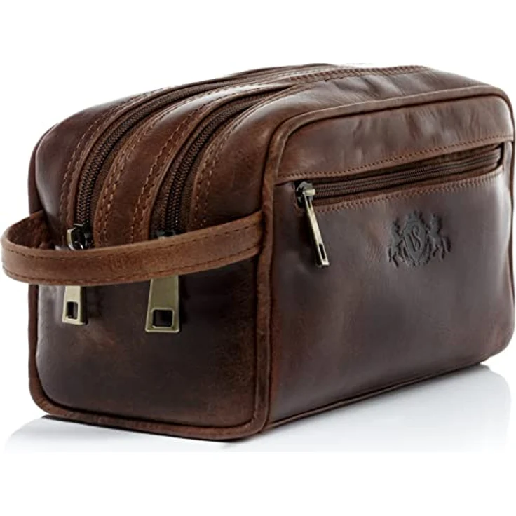 SID & VAIN Kulturtasche Herren GATWICK aus Premium Leder I Waschtasche groß für Herren und Damen I Kulturbeutel braun handgefertigt – Bild 1