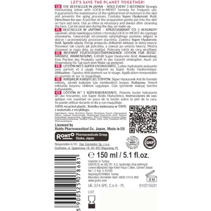 Hada Labo Tokyo White Lotion, Hyaluronsäure Gesichtscreme mit leichter Gel-Textur, intensive Feuchtigkeit, Anti-Aging, 150ml – Bild 2