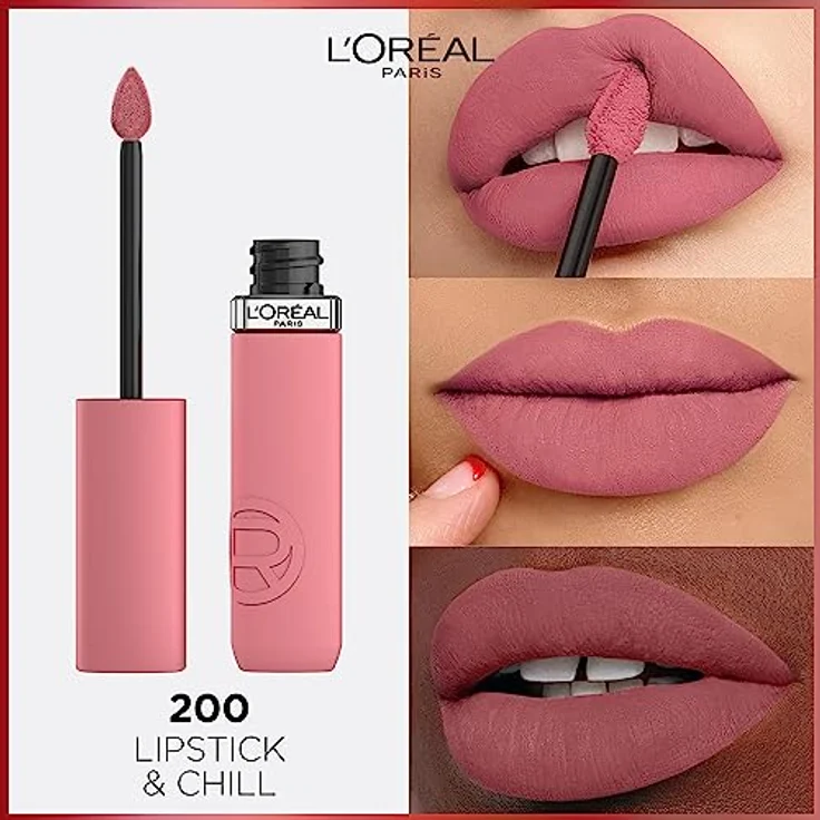 L'Oréal Paris Pflegender Lippenstift mit mattem Finish, Für leuchtende Farben mit bis zu 16 Stunden Halt, Infaillible Matte Resistance, Nr. 200 Lipstick & Chill​, 1x 5 ml – Bild 4