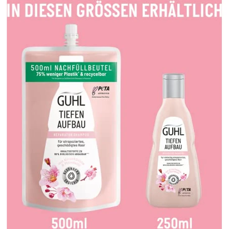 Guhl Tiefenaufbau Nachfüllbeutel 500 ml - Shampoo - Repariert die Haarstruktur - Haartyp: strapaziert, reparaturbedürftig - Ausreichend zum Nachfüllen von 2 Guhl Flaschen – Bild 4