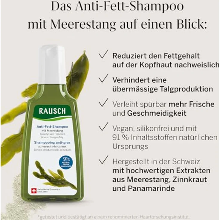 Rausch Anti-Fett-Shampoo mit Meerestang, 200 ml - effektive Fettregulierung für frisches Haar – Bild 4