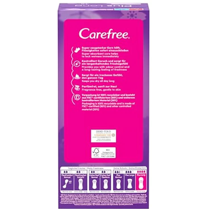 Carefree Slipeinlagen Plus Long, 100% atmungsaktiv mit Soft Touch Oberfläche und Aloe Vera Duft, weich wie Baumwolle – Bild 4