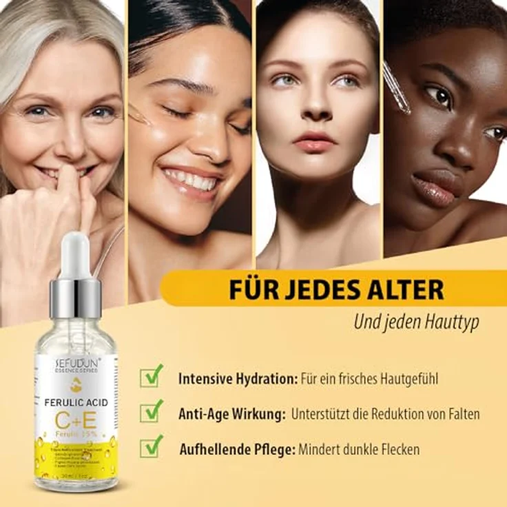P-Beauty Cosmetic Accessories SEFUDUN C+E Ferulic Acid Gesichtsserum, 30ml, Anti-Aging, Vitamin C + E, Hautschutz, strahlender Teint – Bild 9