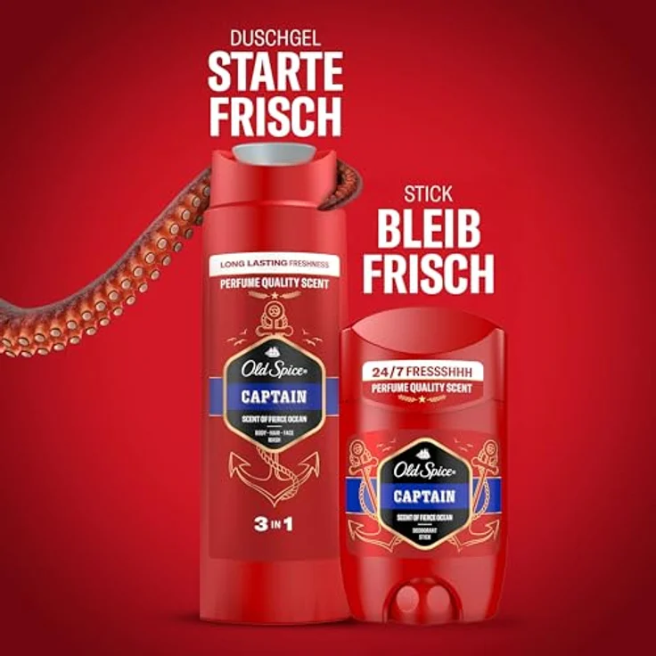 Old Spice Captain Geschenkset, Herren-Duftset mit 50ml Deostick und 250ml Duschgel, langanhaltender Duft in Parfumqualität, 24/7 Frische – Bild 5