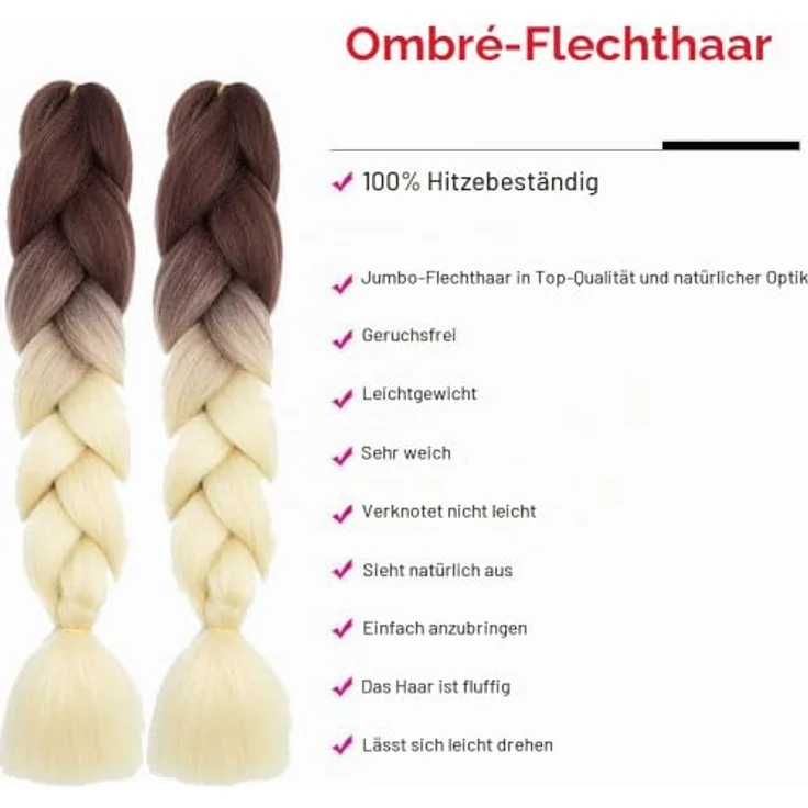 Shangxiu Jumbo Braids Extensions, 24" (60cm) ombre braun-blond Zöpfe zum Einflechten, 300g Kunsthaar – Bild 2