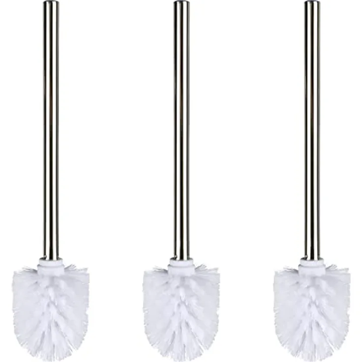 Wenko WC-Bürste mit Edelstahlstiel Glänzend 3er Set, Ø 8 x 35 cm, Rostfrei, Austauschbarer Bürstenkopf