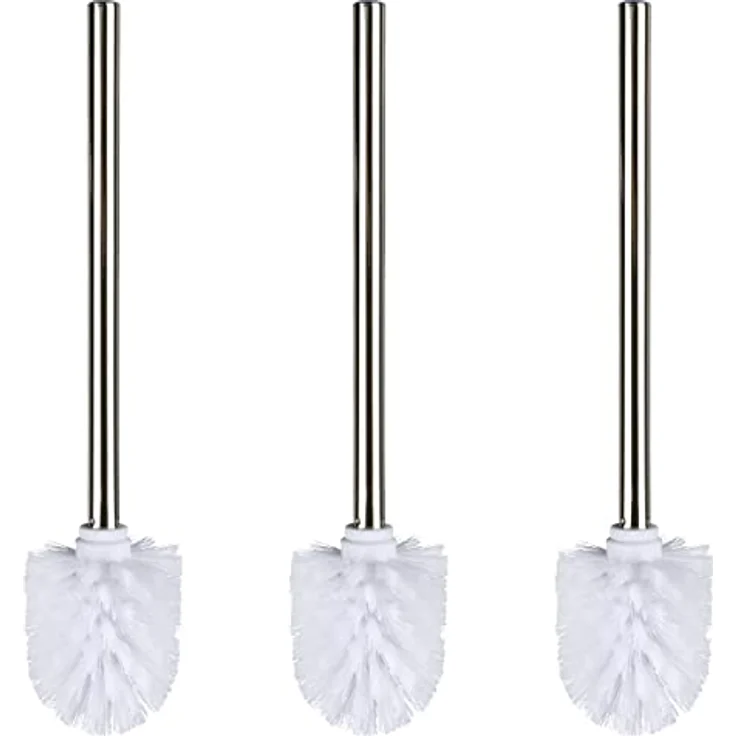 Wenko WC-Bürste mit Edelstahlstiel Glänzend 3er Set, Ø 8 x 35 cm, Rostfrei, Austauschbarer Bürstenkopf – Bild 1