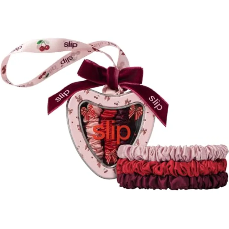 Slip Pure Silk Skinny Scrunchie Trio, Haargummis Set in Scharlachrot, Rosa und Karmesinrot, sanft zu Haaren