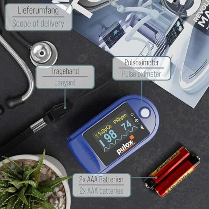 Pulsoximeter pulox PO-200A Solo mit Alarm und Pulston Blau – Bild 7