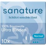 Sanature Ultra Binden Normal mit Flügeln, 10 Stück – 100 % Baumwolle, hypoallergen, atmungsaktiv, ideal bei sensibler Haut