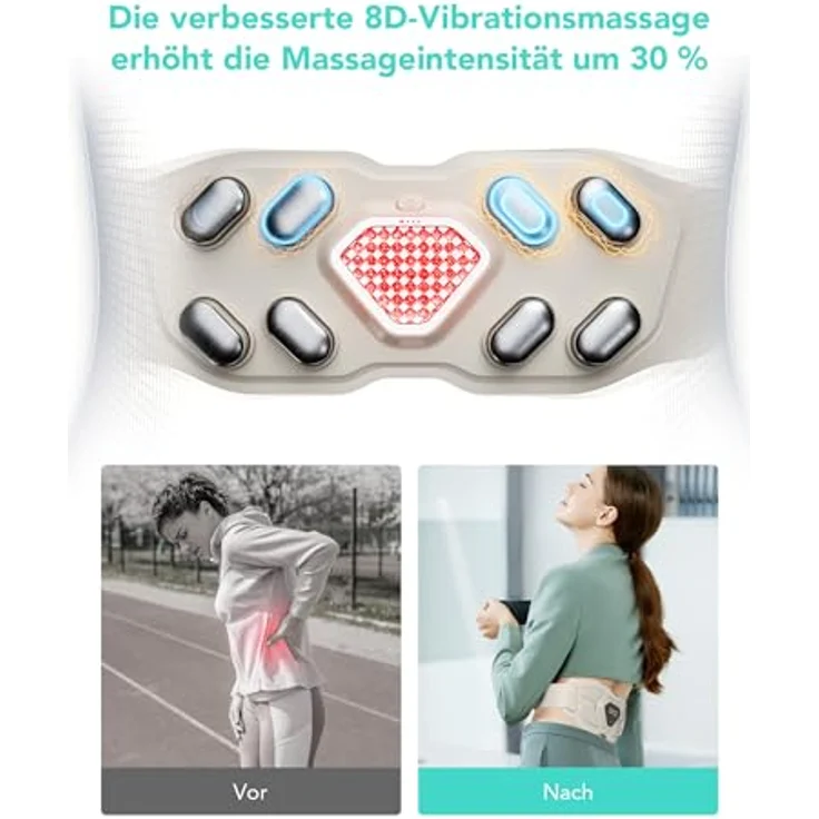 SKG W9 Pro, kabelloser Massagegürtel mit Wärme für den unteren Rücken, Puls- und Vibrationsmassage, 3 Vibrationsmodi, 9 P-Tech Programme, rot-licht mit 3-stufiger Wärme, tragbar & verstellbar – Bild 5