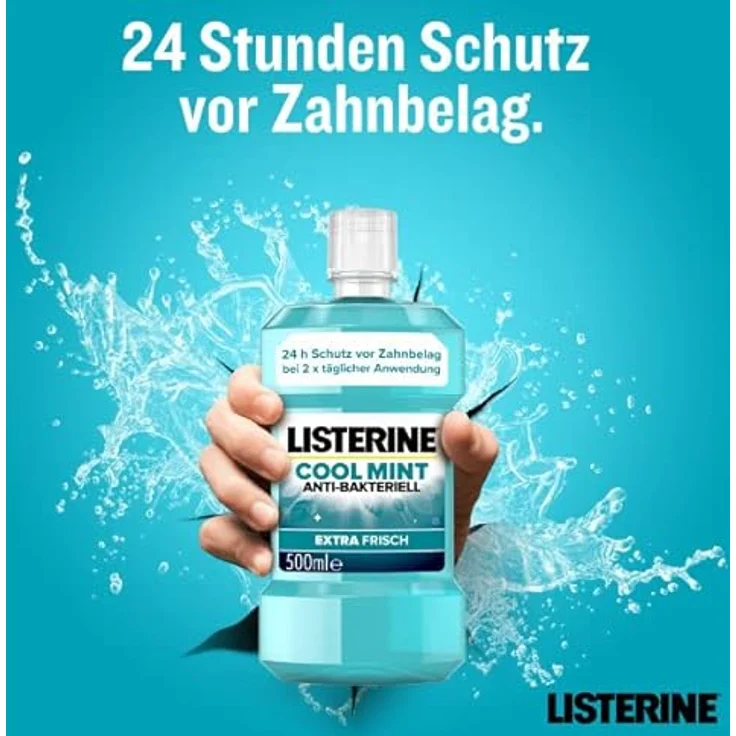 LISTERINE Cool Mint (500 ml), antibakterielle Mundspülung mit ätherischen Ölen und intensivem Minzgeschmack – Bild 3