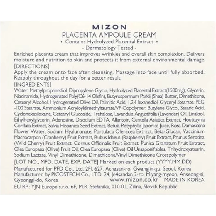 Mizon Placenta Ampoule Cream 50ml, Gesichtscreme mit 1500 mg Plazenta für verbesserte Hautelastizität und schnelle Absorption – Bild 3