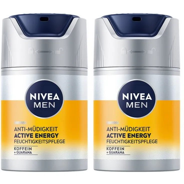 Nivea Men Active Energy Feuchtigkeitspflege, 2x50ml Set mit Koffein und Guarana, mikroplastikfreie Formel gemäß UNEP-Definition