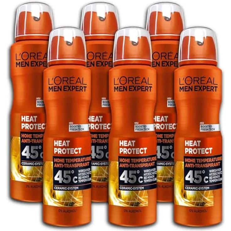 L'ORÉAL Men Expert Heat Protect 45°C Antitranspirant Deospray, 6er Pack, 6 x 150 ml