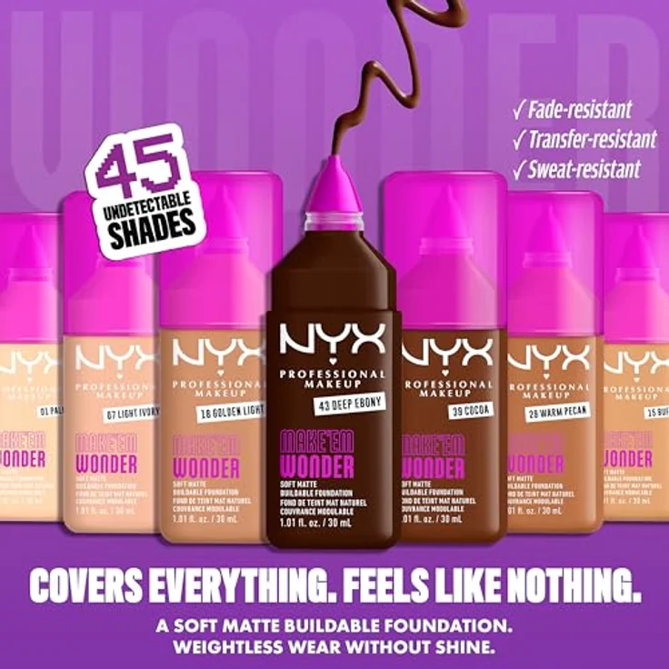 NYX Professional Makeup Make 'EM Wonder Foundation 02 Fair Porcelain, Soft Matte, aufbaubare Formel für ebenmäßigen Hautton – Bild 2