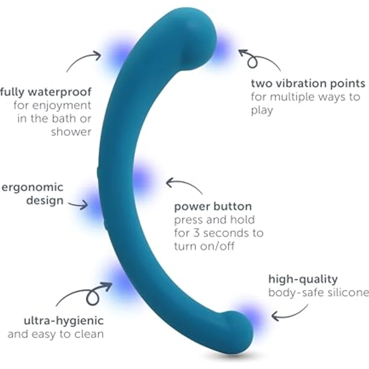 plusOne Dualer Vibrationsbogen, persönliches Massagegerät mit 5 Vibrationseinstellungen, wiederaufladbar, 100% wasserdicht, Blau – Bild 2