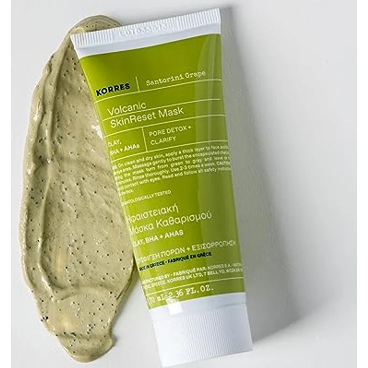 KORRES SANTORINI GRAPE Hautverfeinernde Maske mit Vulkansand, porenverfeinernd, mit Aktivkohlekapseln & Salicylsäure BHA, vegan, 70 ml – Bild 4