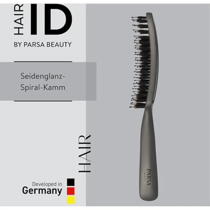 PARSA Beauty HAIR ID Seidenglanz-Spiral-Kamm, Entwirrkamm für glänzendes Haar, grau, ergonomischer Griff, ideal für nasses und trockenes Haar – Bild 2