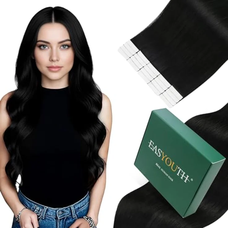 Easyouth Tape on Extensions, Echthaar Ombre Skin Weft, 20 Zoll, Dunkelbraun zu Hellbraun, 50g, wiederverwendbar, hitzebeständig – Bild 1