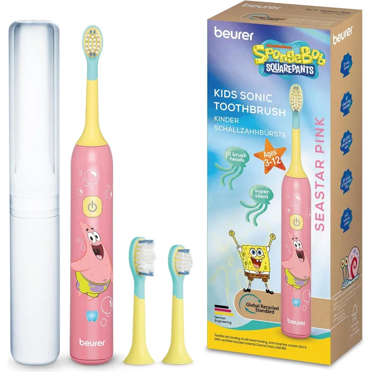 beurer Schallzahnbürste SC 11 Seastar Pink, elektrische Zahnbürste für Kinder mit 2-Minuten Timer und zwei Bürstenköpfen