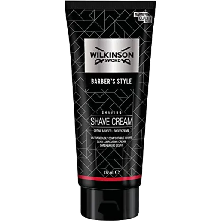 WILKINSON SWORD Barber's Style Rasiercreme für Männer, 177ml, mit Macadamiaöl und Sandelholzduft, nicht-schäumende Formel