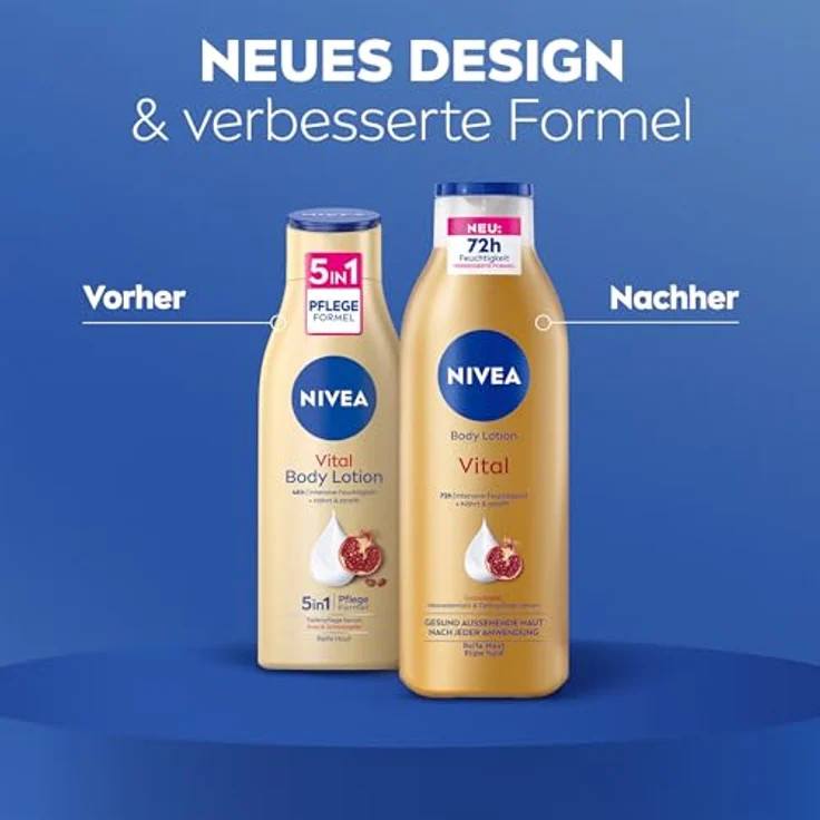 NIVEA Vital Body Lotion, nährende Körpercreme für reife Haut mit Granatapfel, Macadamiaöl & Tiefenpflege Serum, 250 ml, 72h intensive Feuchtigkeit – Bild 3