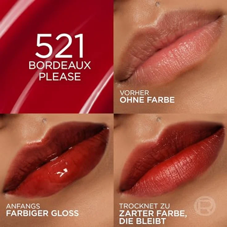 L'Oréal Paris Hyaluron Tint Lip Stain Serum, 12H feuchtigkeitsspendende Farbe, Farbe: 521 Bordeaux Please, 5 ml – Bild 3