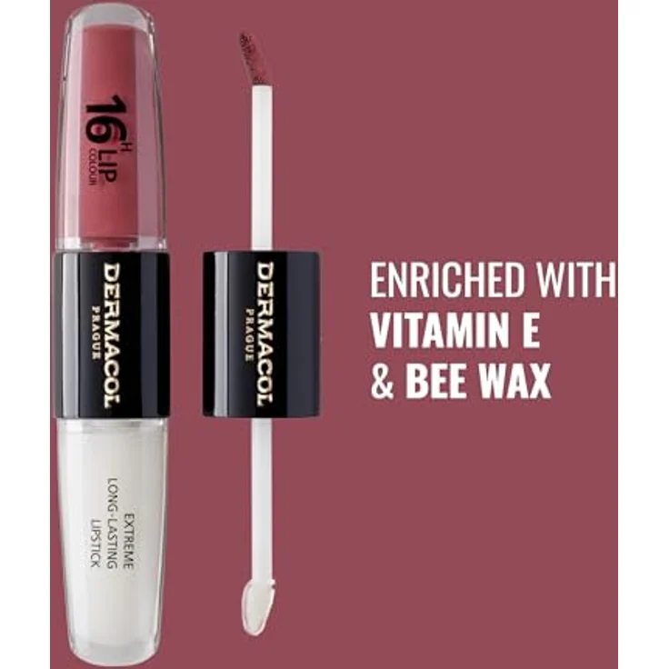 Dermacol 16H Lip Colour, langlebiger, glänzender Lippenstift, Farbton 12 Trouble Free, 2x4 ml, hohe Pigmentierung – Bild 3