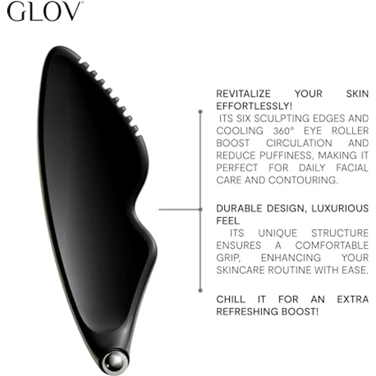 GLOV Face Trainer new generation, Gua Sha Gesicht Roll-On mit 6-seitiger Skulpturfläche und 360° kühlendem Augenroller aus hautfreundlicher Zinklegierung – Bild 2