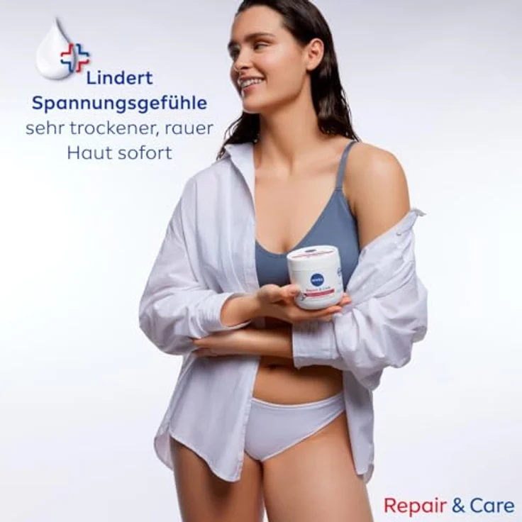 NIVEA Repair & Care Creme, feuchtigkeitsspendende & nicht fettende Körpercreme, schnell einziehende Lotion mit Vitamin E & Glycerin, für sehr trockene & raue Haut (400 ml) – Bild 4