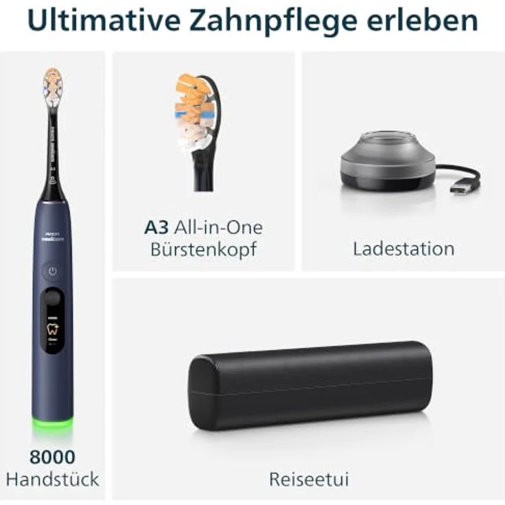 Philips DiamondClean 8000 HX8311/13 Schallzahnbürste für Erwachsene, Sensibel, Zahnfleischpflege, Tiefenreinigung, Whitening, 62000 Bewegungen pro Minute, Blau, mit Timer und USB-Aufladung – Bild 12