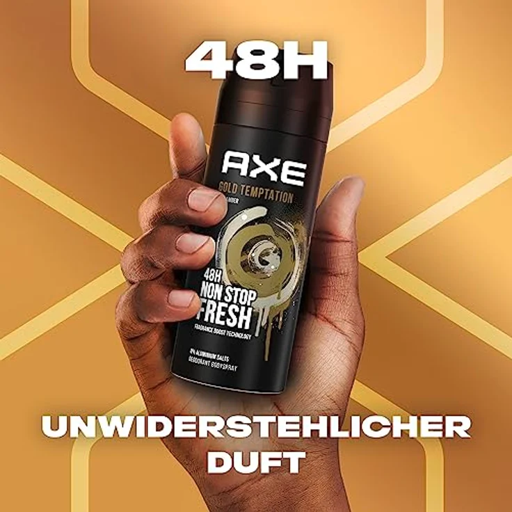 Axe Bodyspray Gold Temptation Deo ohne Aluminium sorgt 48 Stunden lang für effektiven Schutz vor Körpergeruch 150 ml 3 Stück – Bild 4