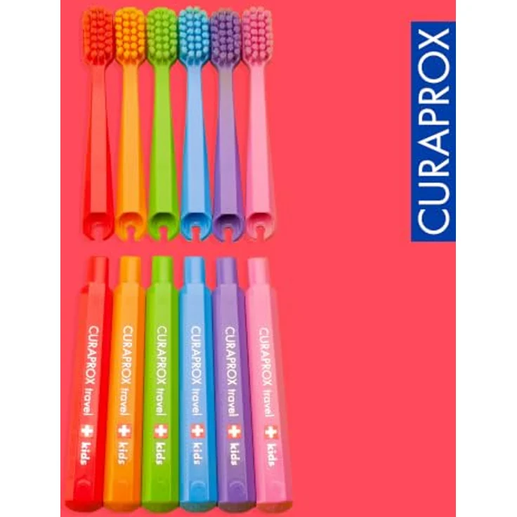 Curaprox Kids Travel Refill, Ersatz-Kopf für Kinderzahnbürsten, rot, 2er Pack mit feinen Borsten und lustigem Design – Bild 7