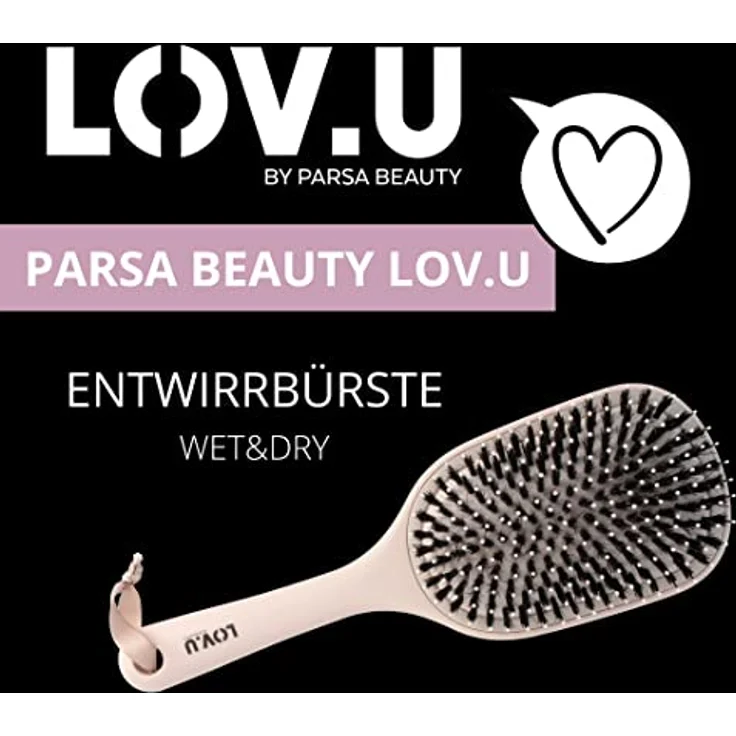 PARSA Beauty LOV.U Entwirrbürste Wet & Dry (Rosa) – Haarbürste mit Multi-Flexible-Nylonpins und Wildschweinborsten – Haar Bürste – Haarbuerste – Hair brush women – Bild 2