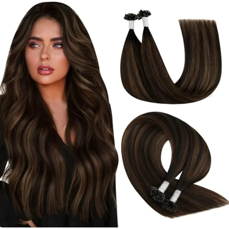 YoungSee Echthaar Ombre Bonding Extensions 40cm, Dunkelbraun und Mittelbraun, Keratin Hot Fusion Utip, 50g – Bild 1