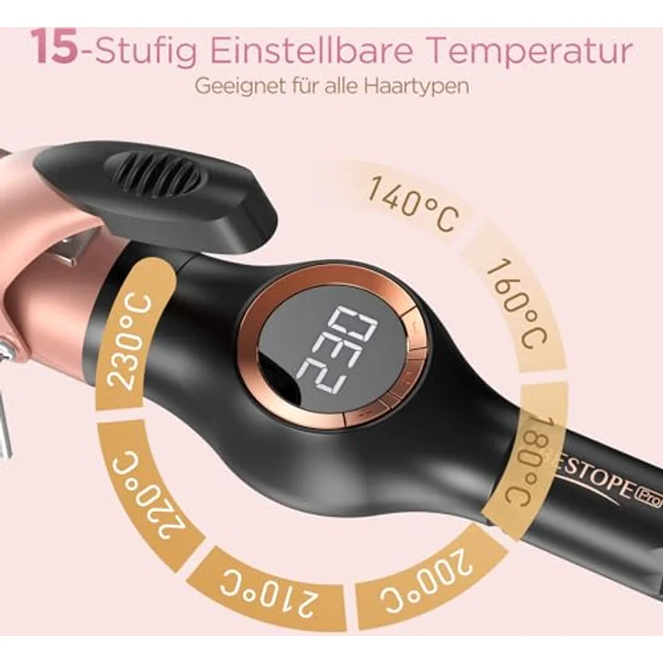 BESTOPE PRO Lockenstab 32mm, große Locken mit 30s Aufheizzeit, multifunktionale Temperaturregelung und LCD-Display, inkl. Handschuh – Bild 2