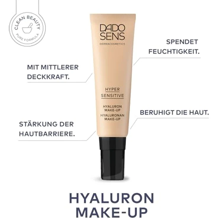 DADO SENS HYPERSENSITIVE HYALURON MAKE-UP beige 30ml - für Empfindliche Haut, für einen Natürlichen und Ebenmäßigen Teint, Mittlere Deckkraft, Stärkt die Hautbarriere und beruhigt, Vegan – Bild 4
