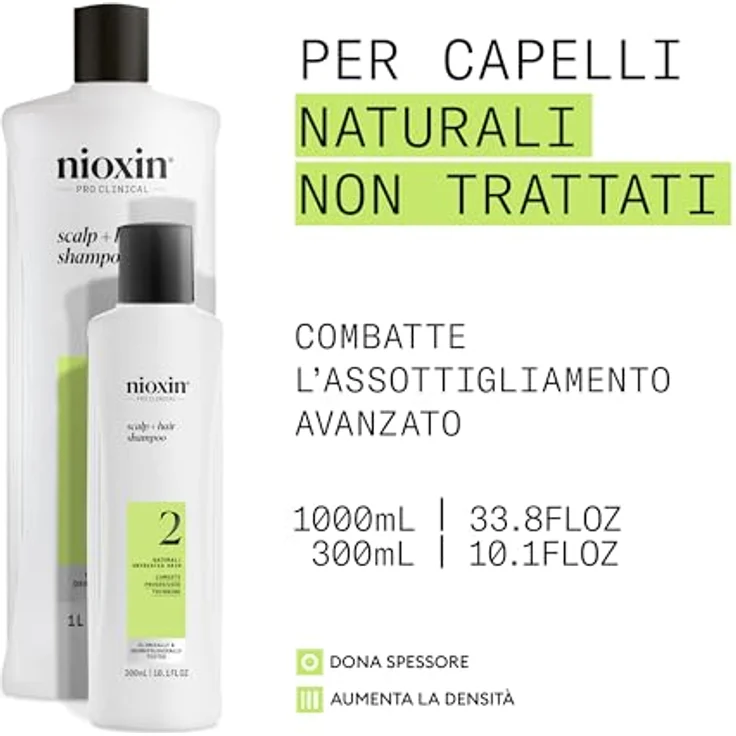 NIOXIN System 2 Scalp + Hair Shampoo - stärkendes Shampoo für natürliches Haar mit fortschrittlicher Ausdünnung - mit Biotin und Niacinamid (300 ml) in Blau – Bild 2