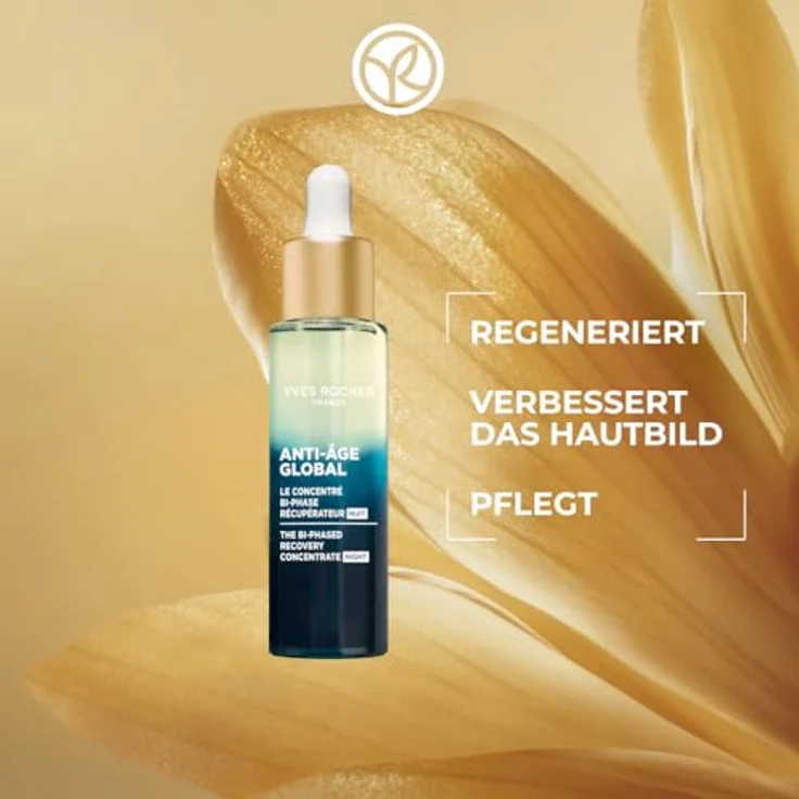 Yves Rocher Zweiphasen Nachtkonzentrat Anti-Aging, 2-Phasen Serum-Öl mit Gold-Achillea, regeneriert und nährt über Nacht, 30 ml – Bild 2