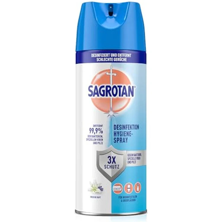 SAGROTAN Hygiene-Spray Aerosol, 400 ml Oberflächen-Desinfektionsmittel mit 99,9% Keimreduzierung – Bild 2