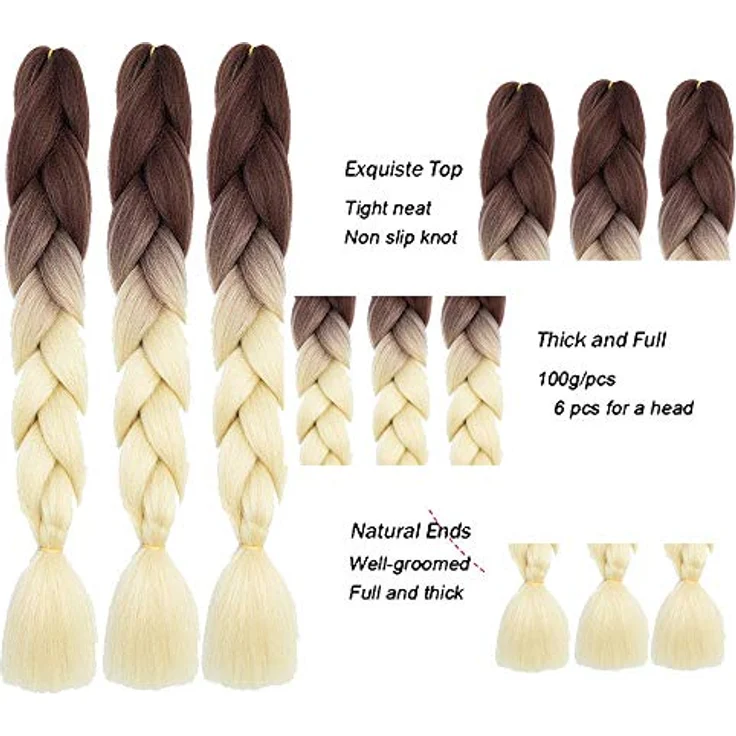 Shangxiu Jumbo Braids Extensions, 24" (60cm) ombre braun-blond Zöpfe zum Einflechten, 300g Kunsthaar – Bild 3