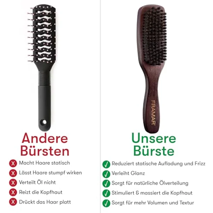 FRAMAR Sleek Bürste Wildschweinborsten, Haarbürste für Volumen und Glanz, brauner Samt – Bild 5