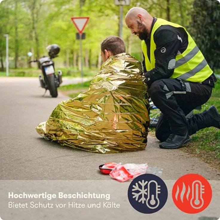 Purahelp Erste-Hilfe-Set PURAHELP Rettungsdecke Gold Silber, 210 x 160 cm, wetterfest, reißfest, 5 Stück für Notfälle und Outdoor-Aktivitäten – Bild 2