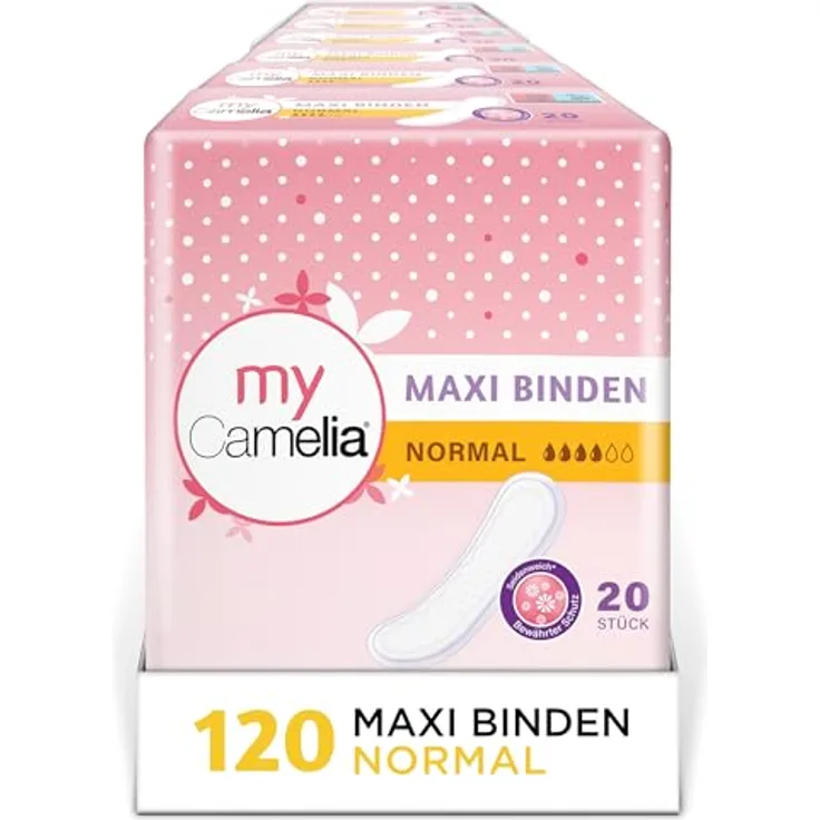 Camelia Maxi Binden Normal, 120 Stück, hohe Saugfähigkeit und seidenweicher Tragekomfort